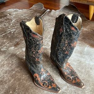 Corral Black and Orange Heeled Boots